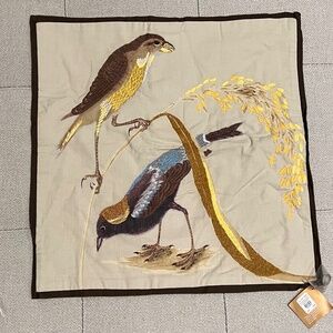Pottery Barn Embroidered Painted Bird Pillow Cover 20x20 NWT
